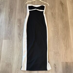 Blue Blush Strapless Black and Cream Dress